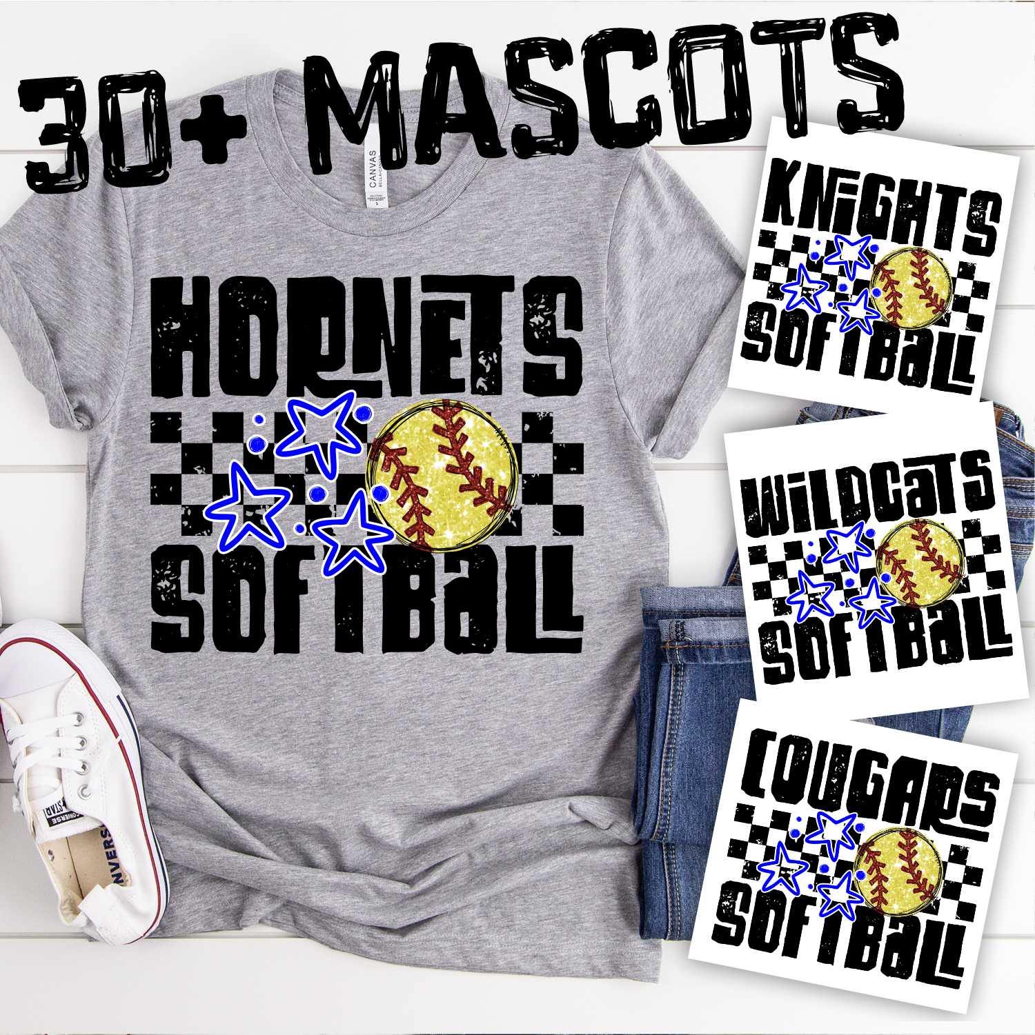MASCOT Funky Softball on checks *DTF* Transfer