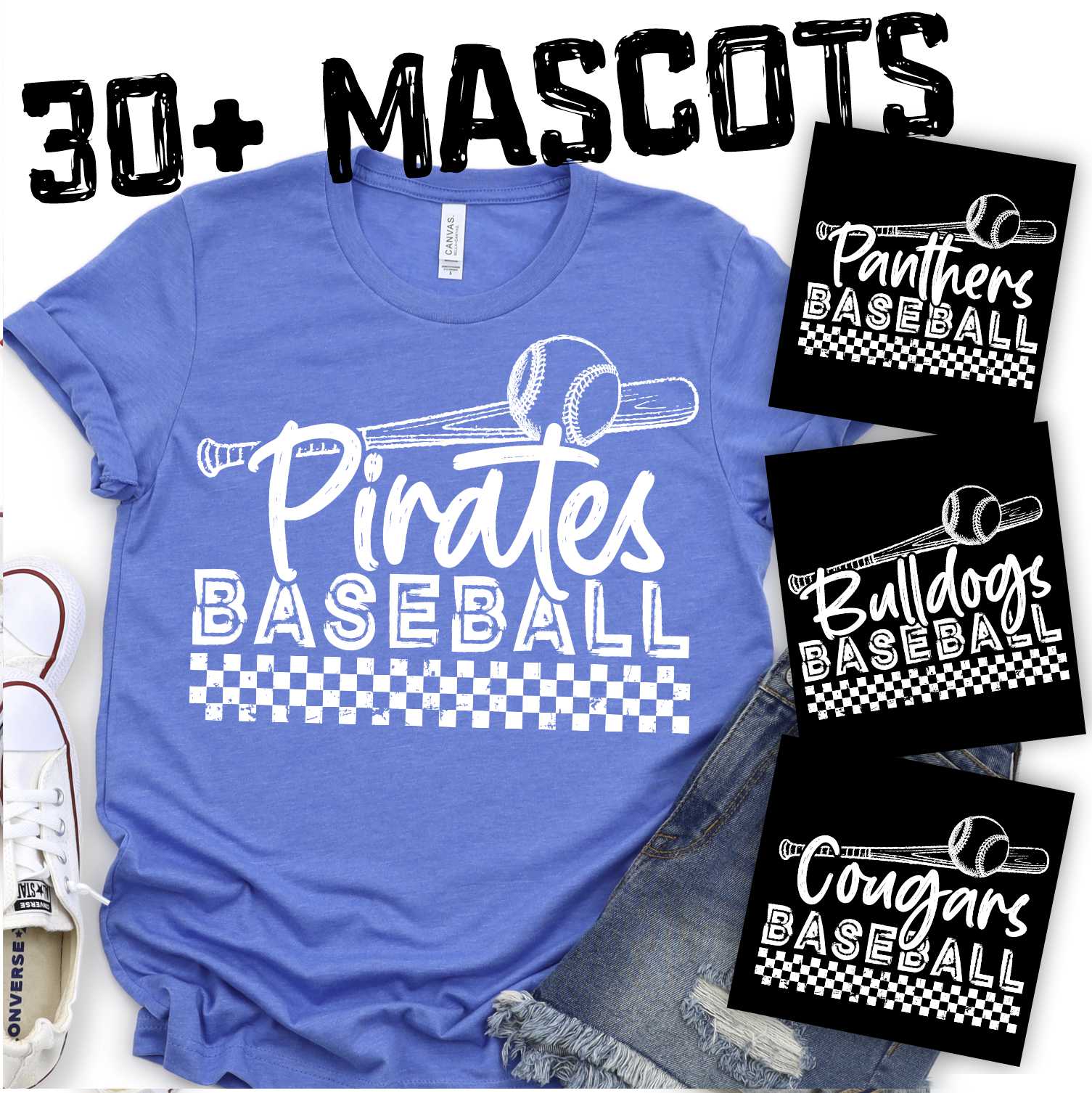 MASCOT Baseball bat on checks *DTF* Transfer You PICK COLOR!
