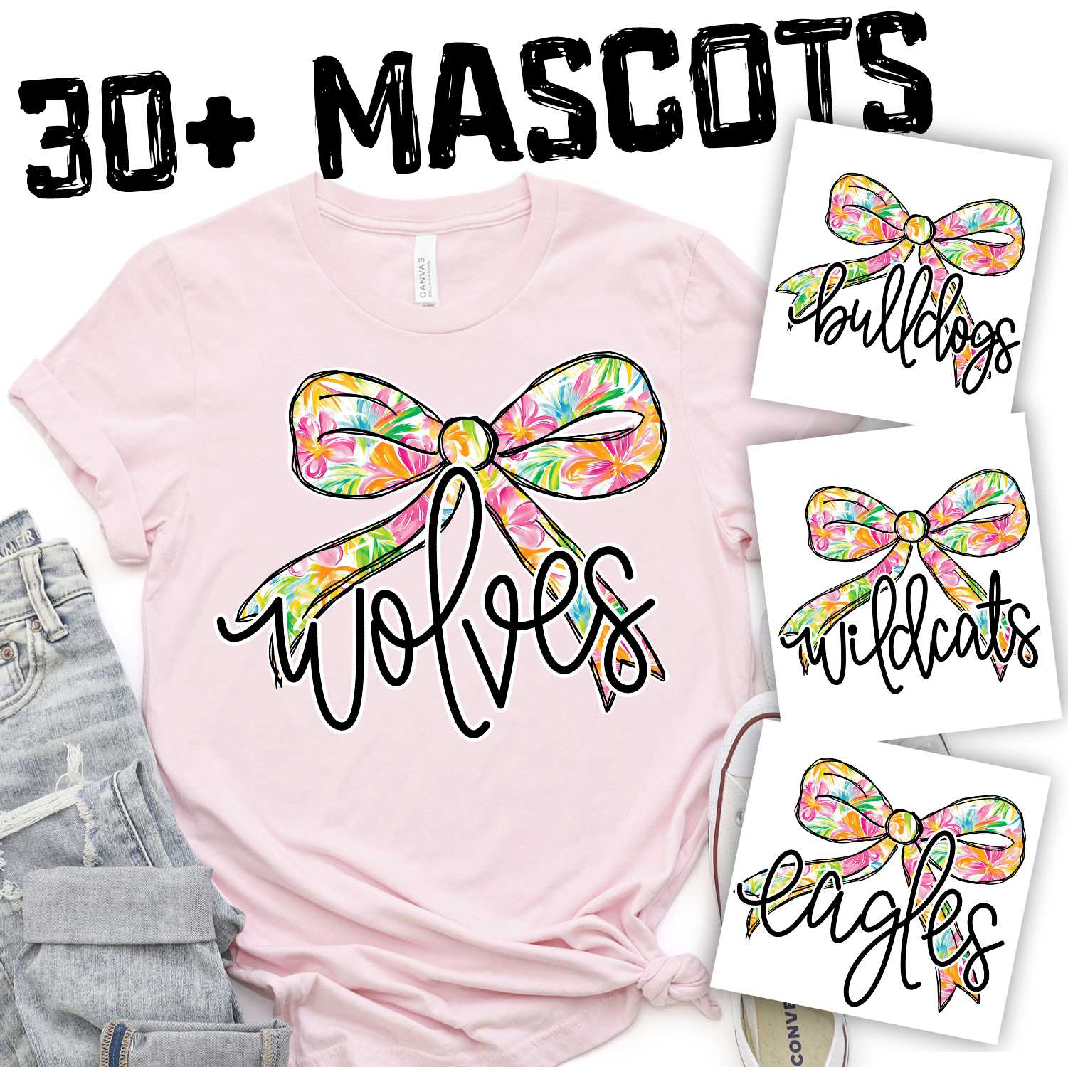 Script Mascot on flower bow *DTF* Transfer