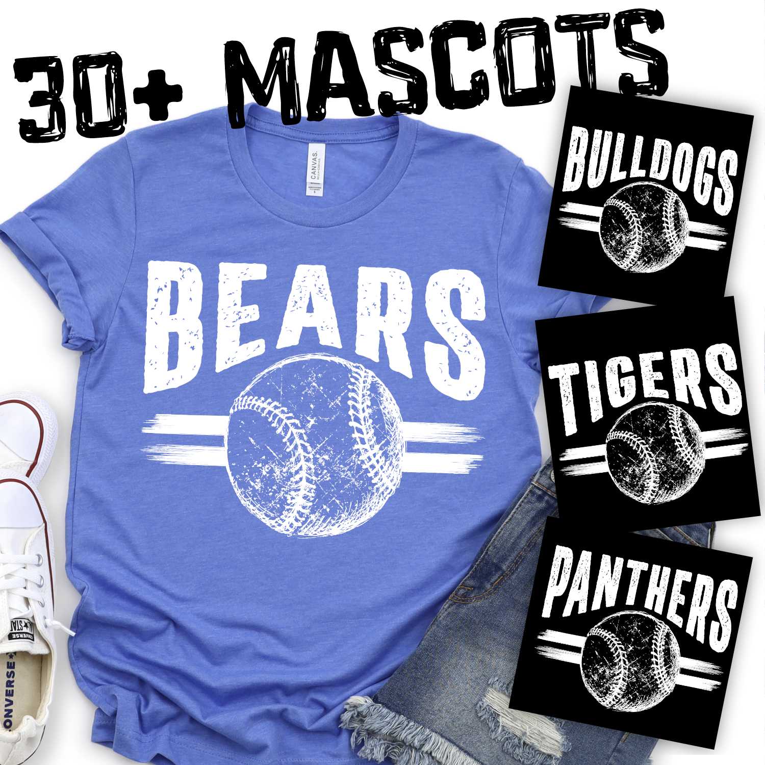 Ball on stripes Mascot Baseball or Softball *DTF* Transfer WHITE