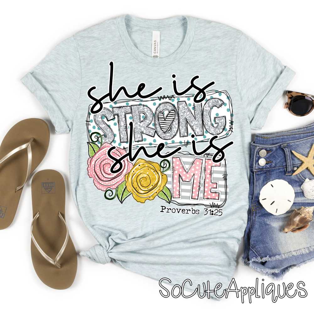 She is strong she is me flowers SILVER *DTF* Transfer