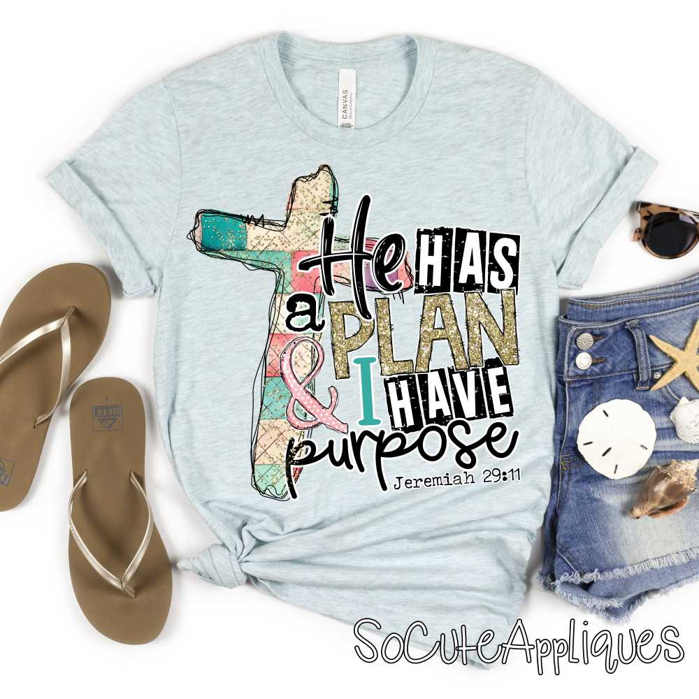 He has a plan and I have a purpose patch cross GOLD *DTF* Transfer
