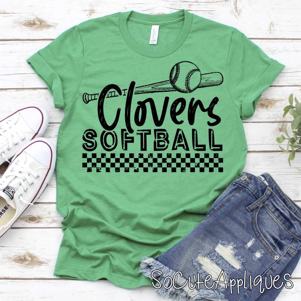 CLOVERS Softball bat on checks *DTF* BLACK Transfer Jenny Sutherlin
