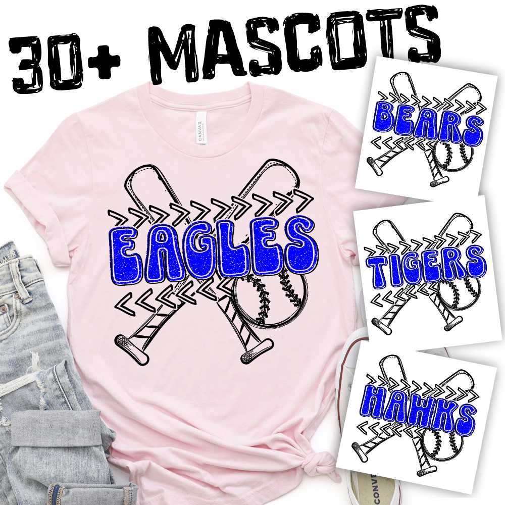 MASCOT Crossed bat stitches with TEAM color mascot *DTF* Transfer
