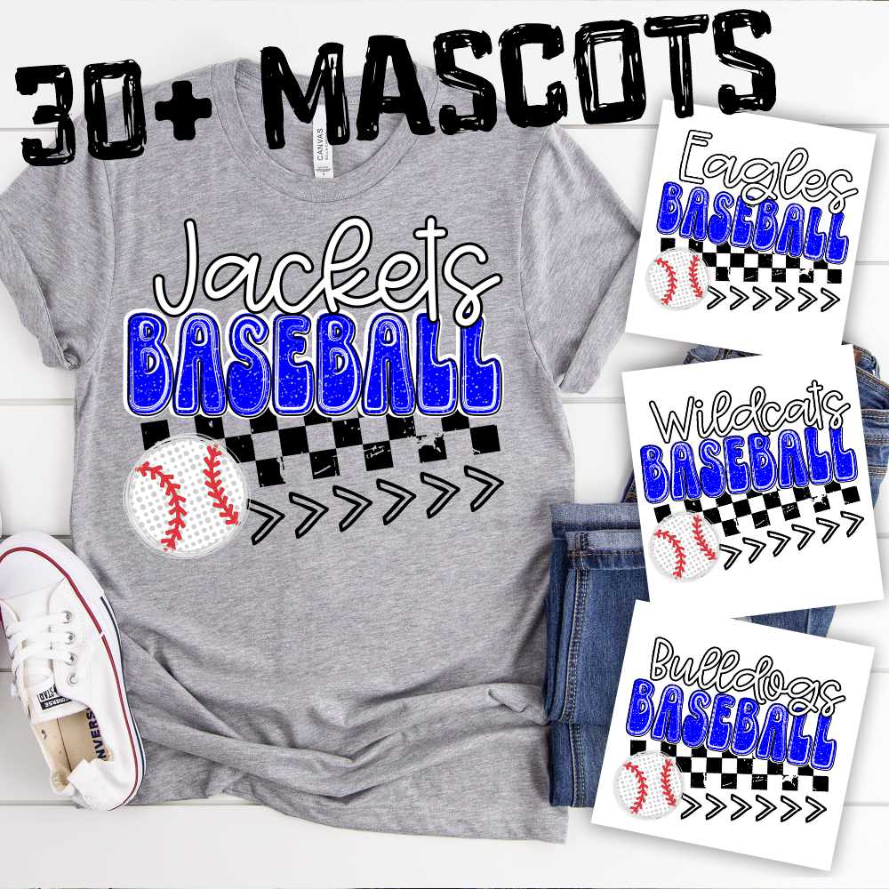 MASCOT baseball on checks with baseball and stitches *DTF* Transfer