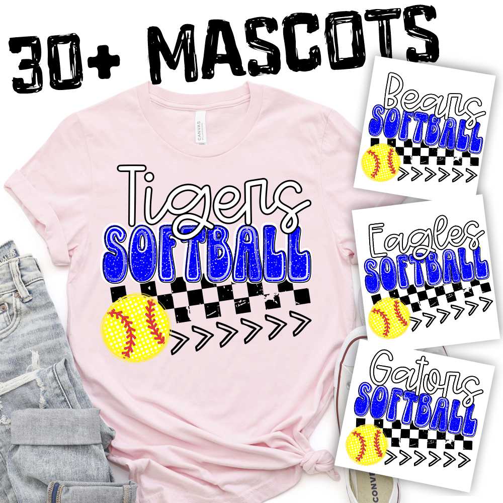 MASCOT softball on checks with softball and stitches *DTF* Transfer
