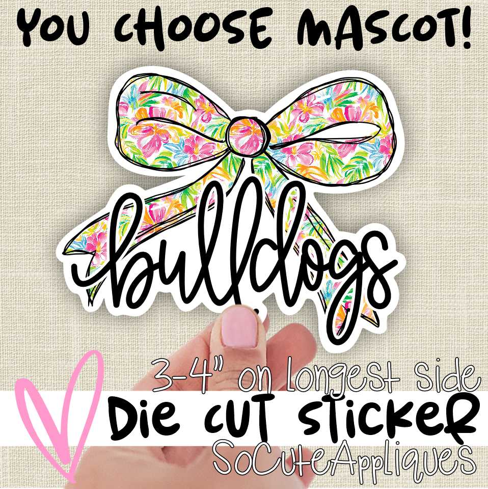 *Die Cut Sticker* Flower print bow Mascot sticker 3.5" single die cut sticker