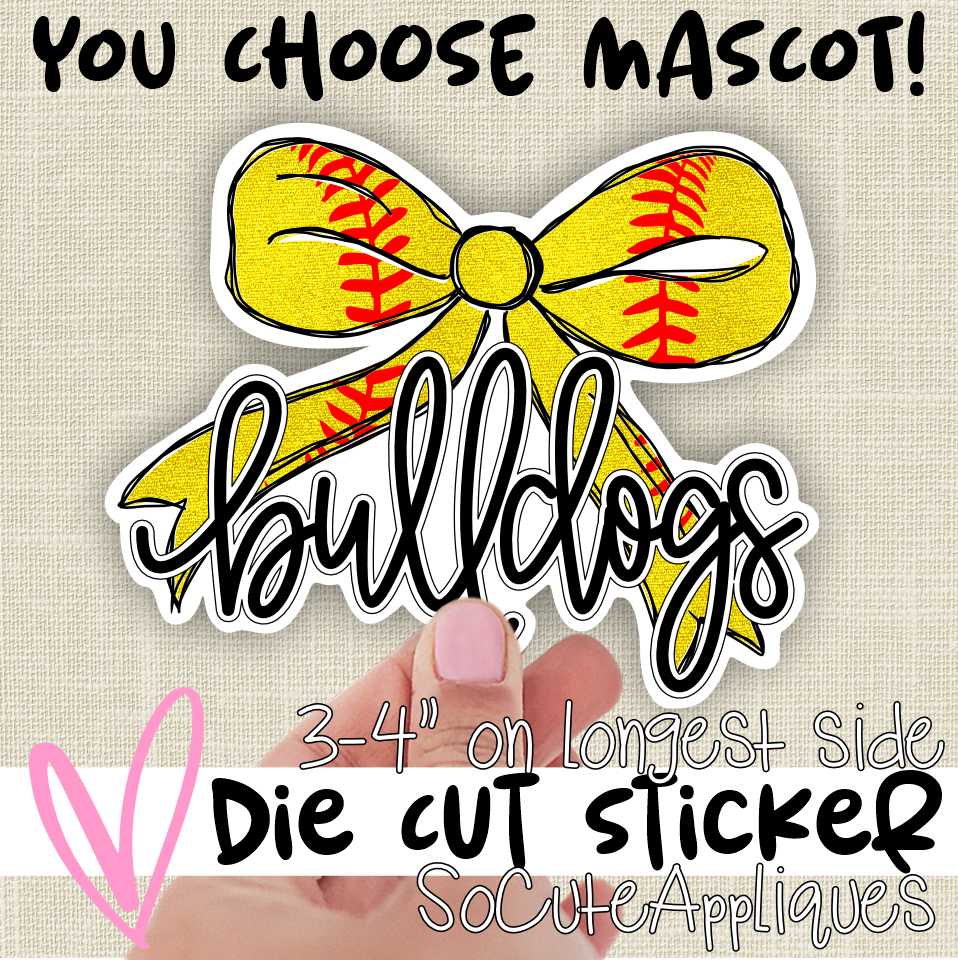 *Die Cut Sticker* Softball bow Mascot sticker 3.5" single die cut sticker
