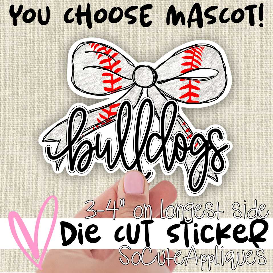 *Die Cut Sticker* Baseball bow Mascot sticker 3.5" single die cut sticker