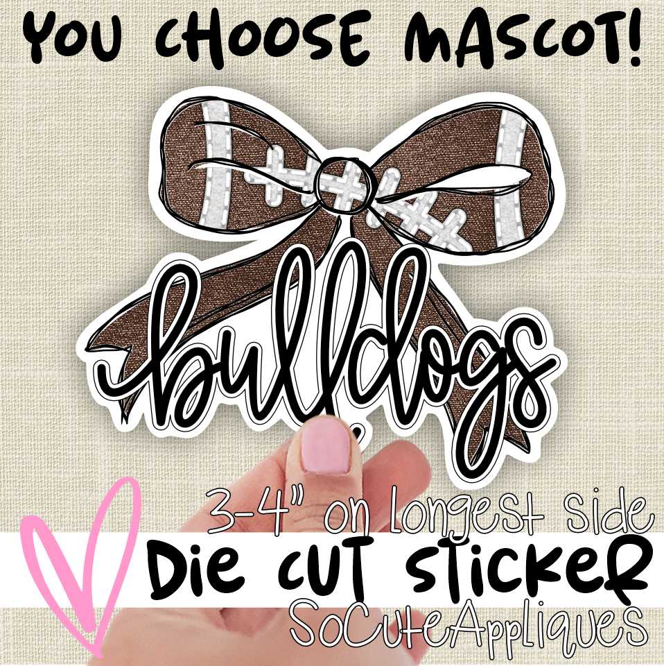 *Die Cut Sticker* Football bow Mascot sticker 3.5" single die cut sticker