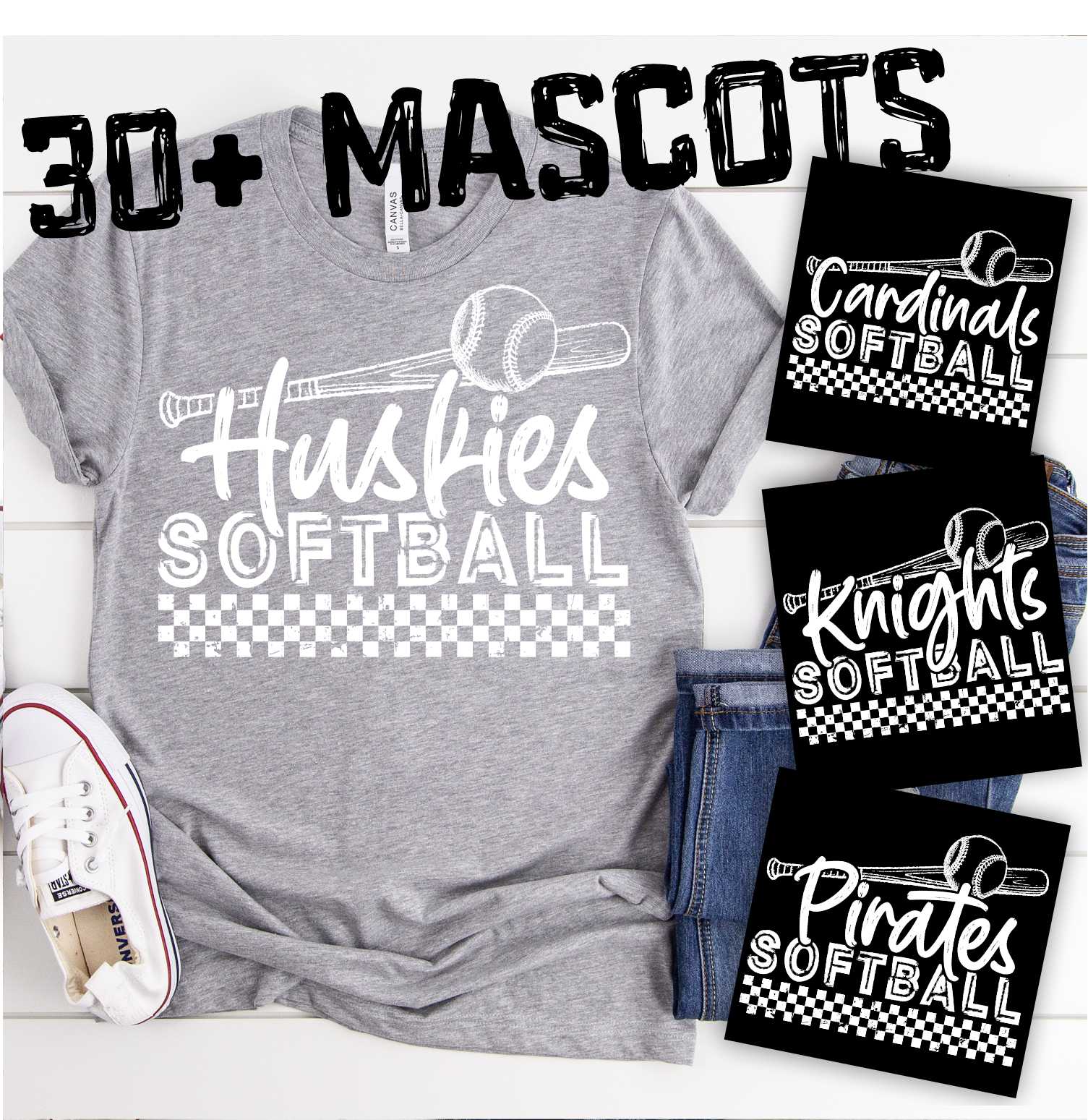 MASCOT Softball bat on checks *DTF* Transfer You PICK COLOR!