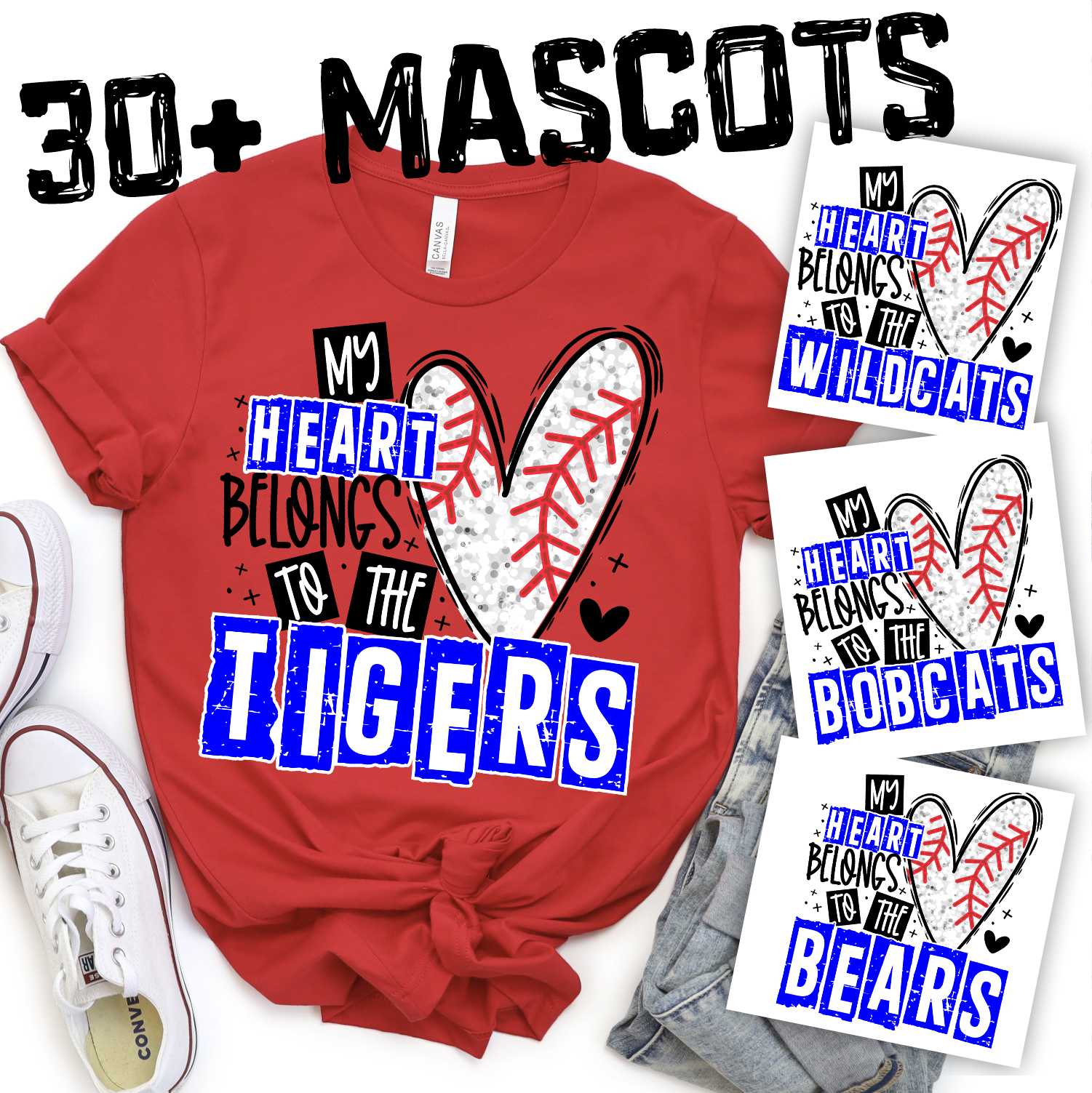 My heart belongs to MASCOT Baseball faux glitter *DTF* Transfer
