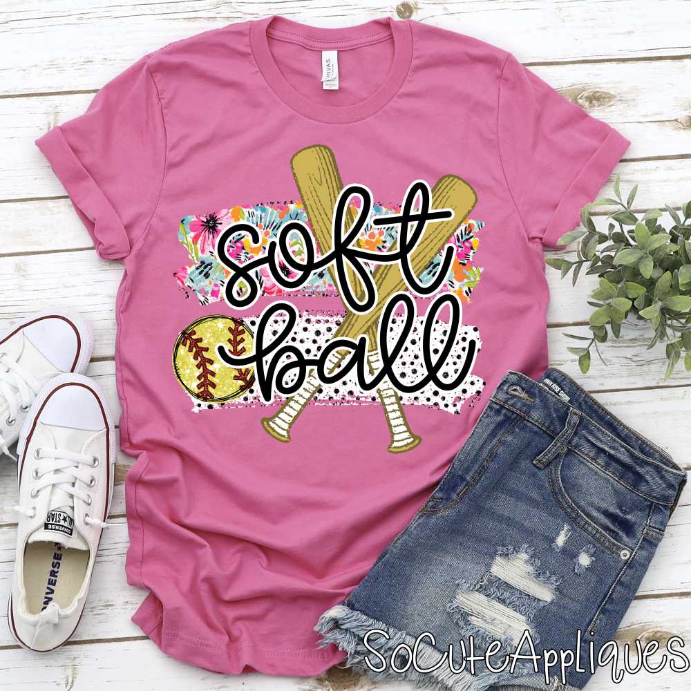 Softball flower dot swatches bats *DTF Transfer*