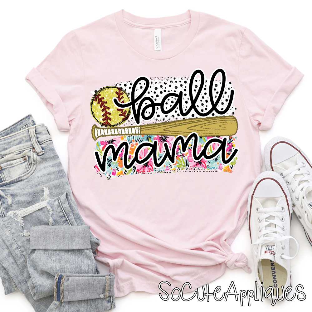 Ball mama softball flower dot swatches *DTF Transfer*
