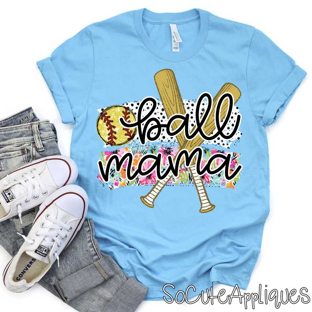 Ball mama softball flower dot swatches bats *DTF Transfer*
