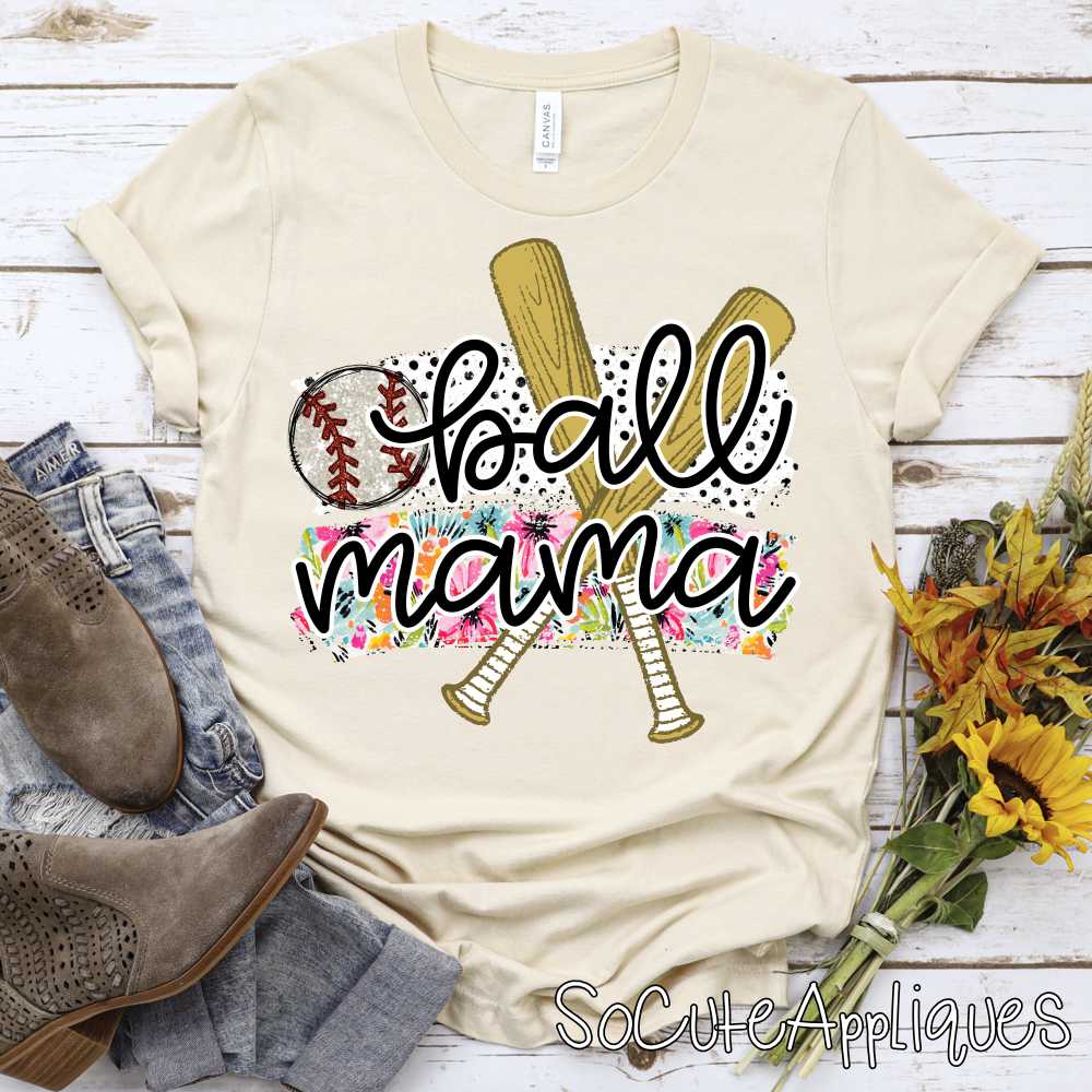 Ball mama baseball flower dot swatches bats *DTF Transfer*