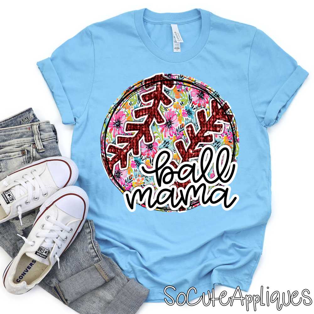 Ball Mama flower ball with faux glitter stitches *DTF Transfer*