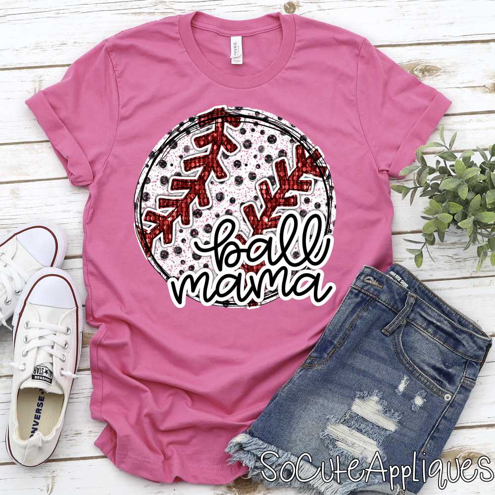 Ball Mama polka dot ball with faux glitter stitches *DTF Transfer*