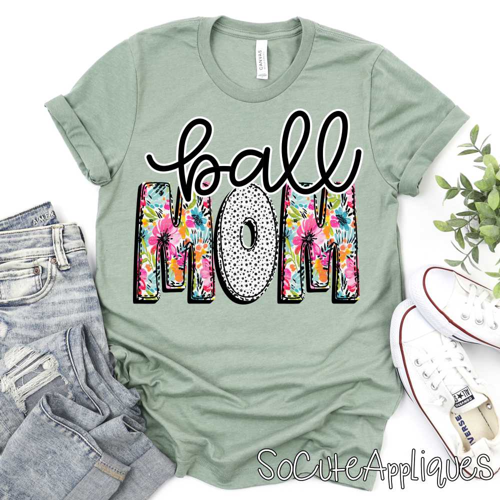 Ball Mom flower print dot *DTF Transfer*