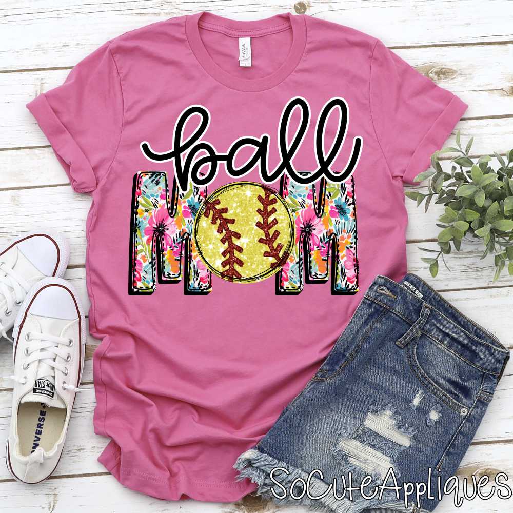 Ball Mom flower print softball *DTF Transfer*