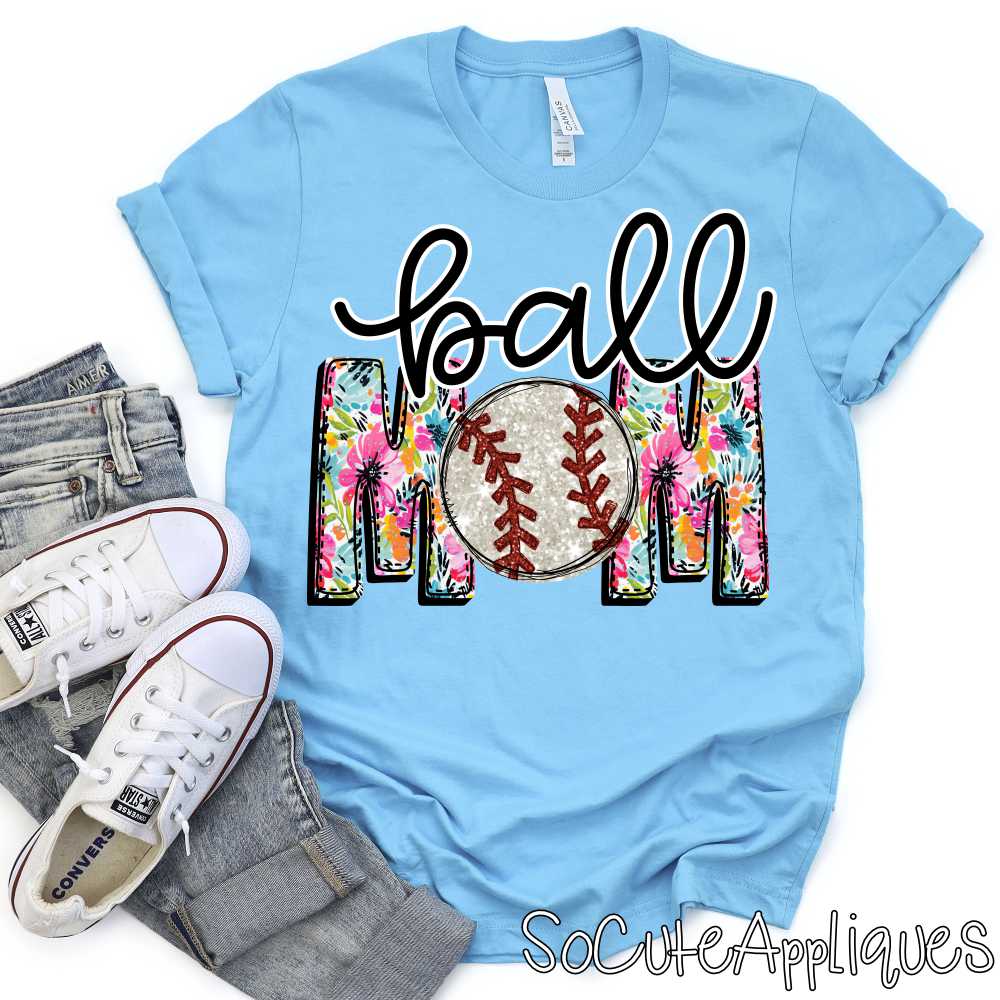 Ball Mom flower print baseball *DTF Transfer*