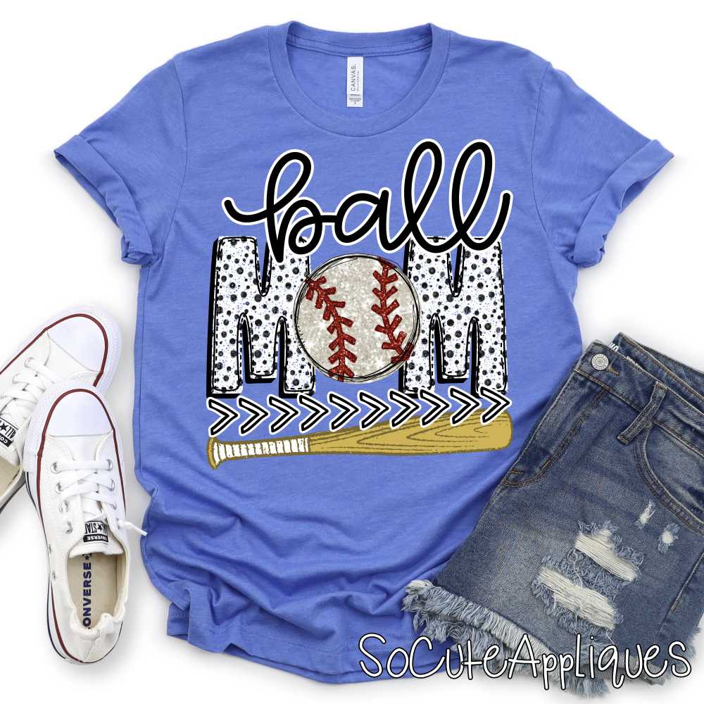 Ball Mom dot print baseball O bat *DTF Transfer*