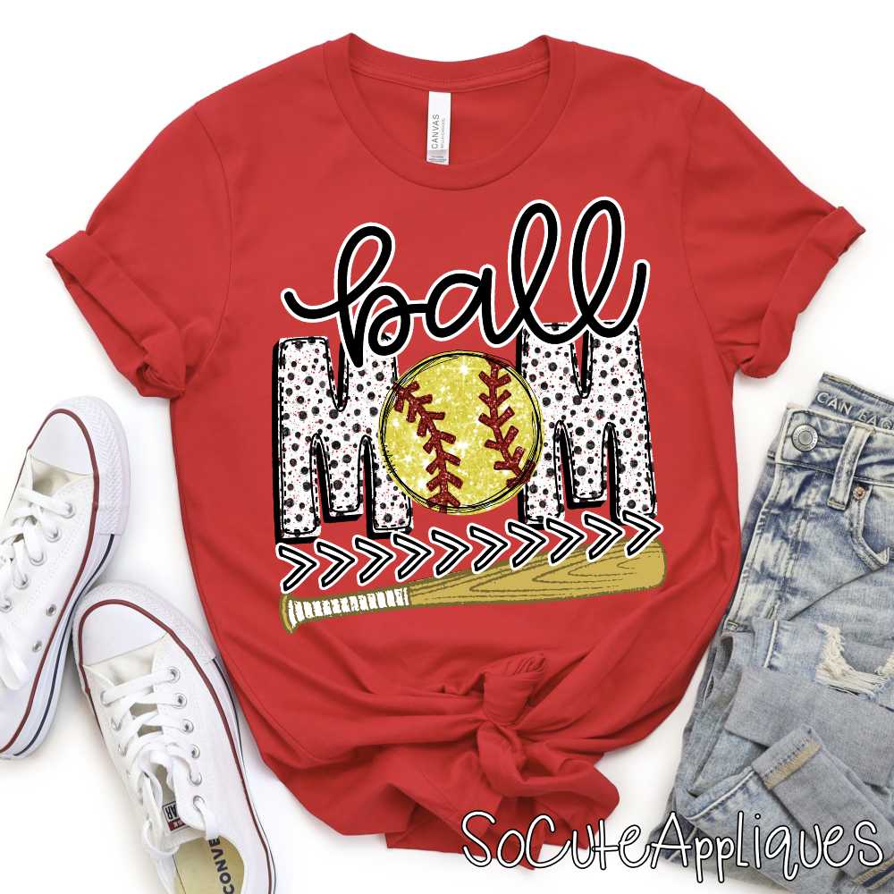 Ball Mom dot print softball O bat *DTF Transfer*