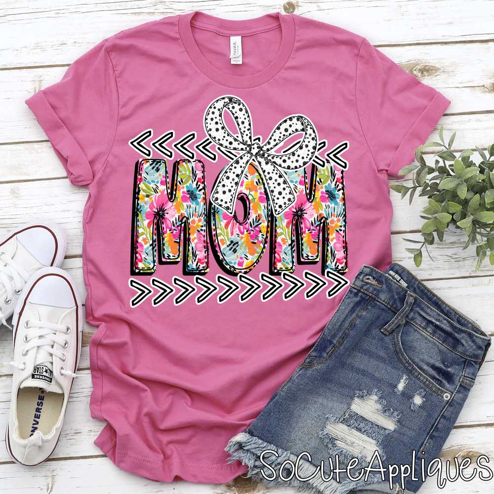 Mom dot floral print polka dot bow *DTF Transfer*