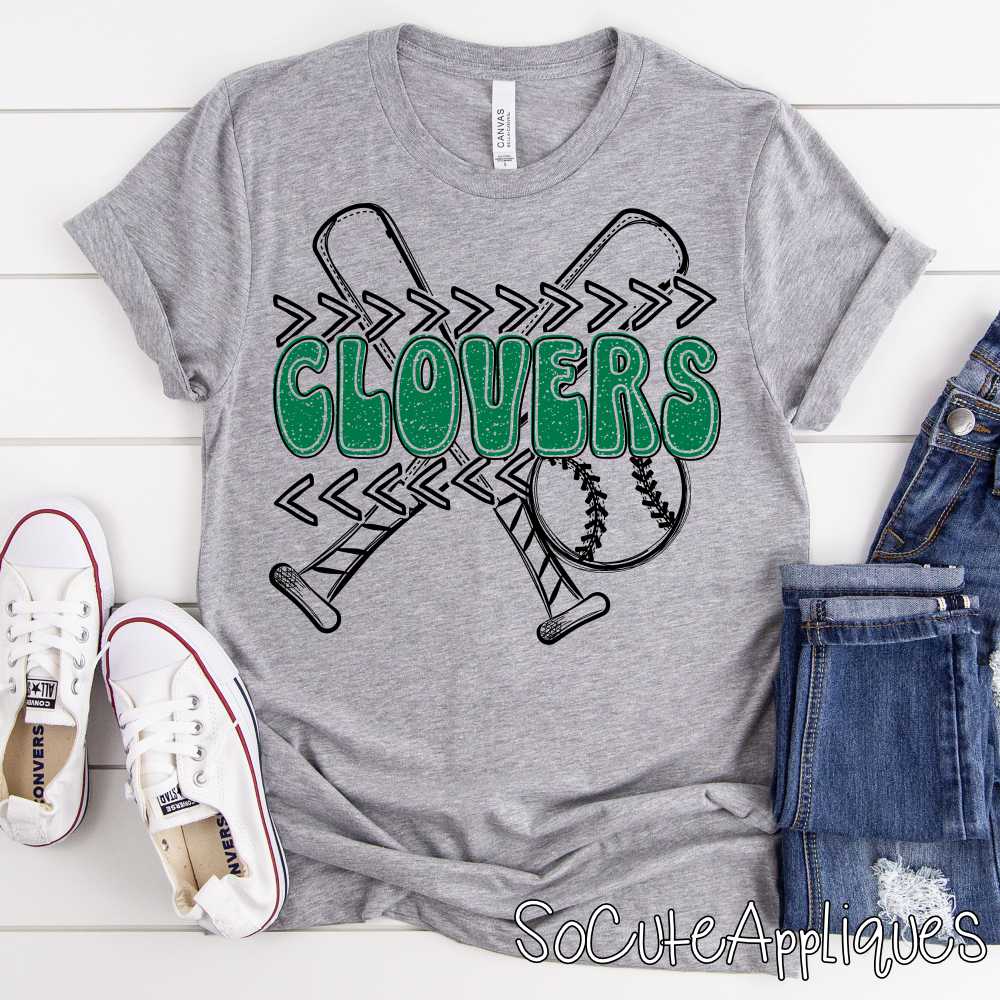 CLOVERS crossed bats *DTF* Transfer Jenny Sutherlin
