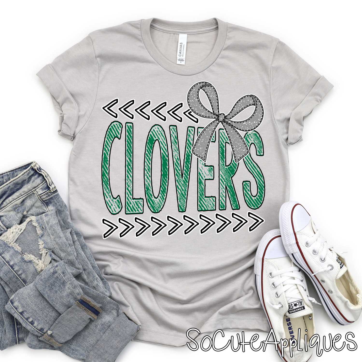 CLOVERS split stitches bow *DTF* Transfer Jenny Sutherlin