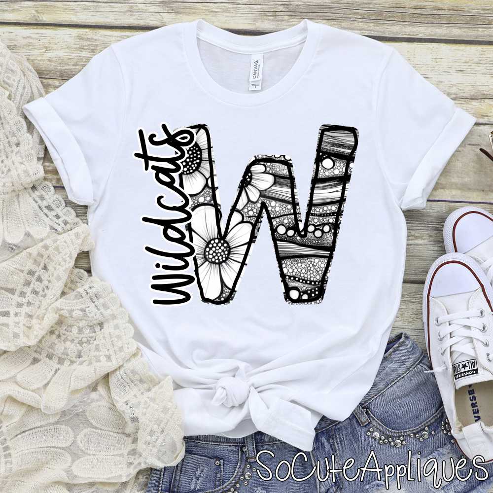 Black & white flower initial MASCOT *DTF* Transfer - Image 2