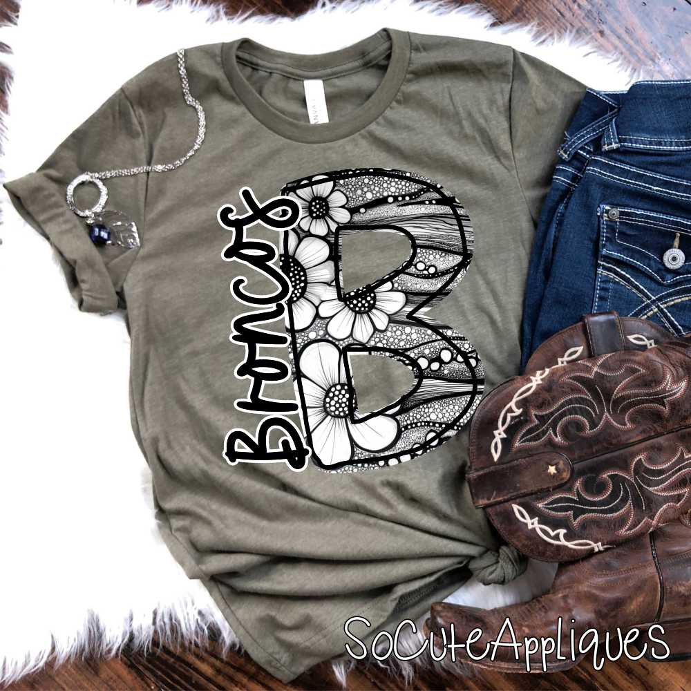 Black & white flower initial MASCOT *DTF* Transfer - Image 5