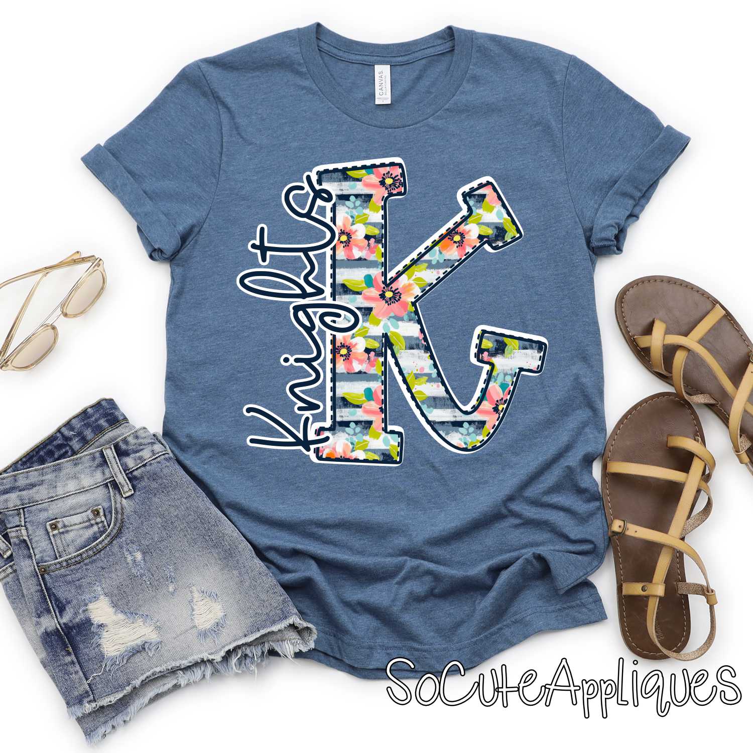 Navy stiripe and flower initial mascots *DTF* Transfer - Image 6