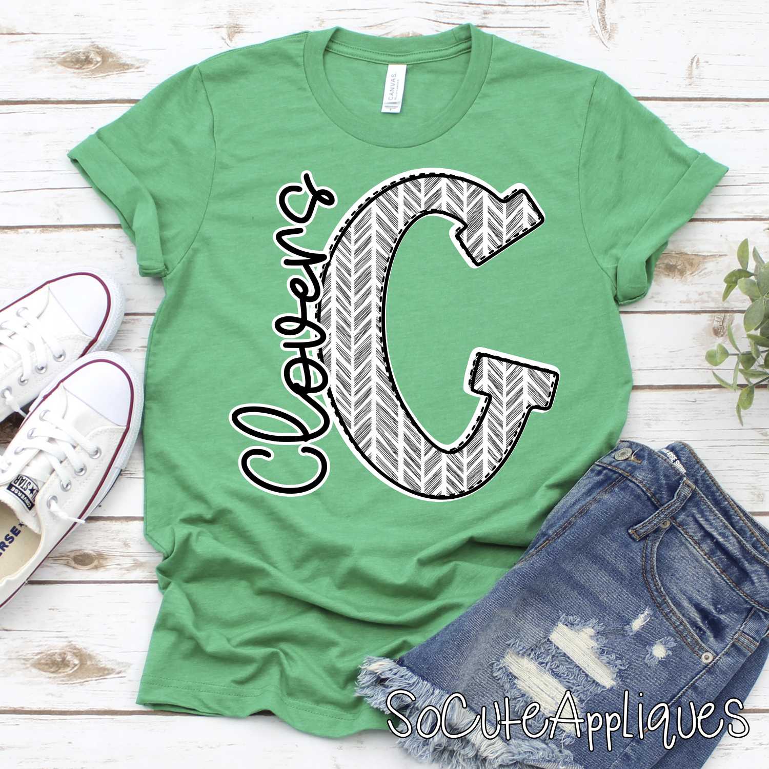 CLOVERS shabby herringbone initial *DTF* Transfer Jenny Sutherlin