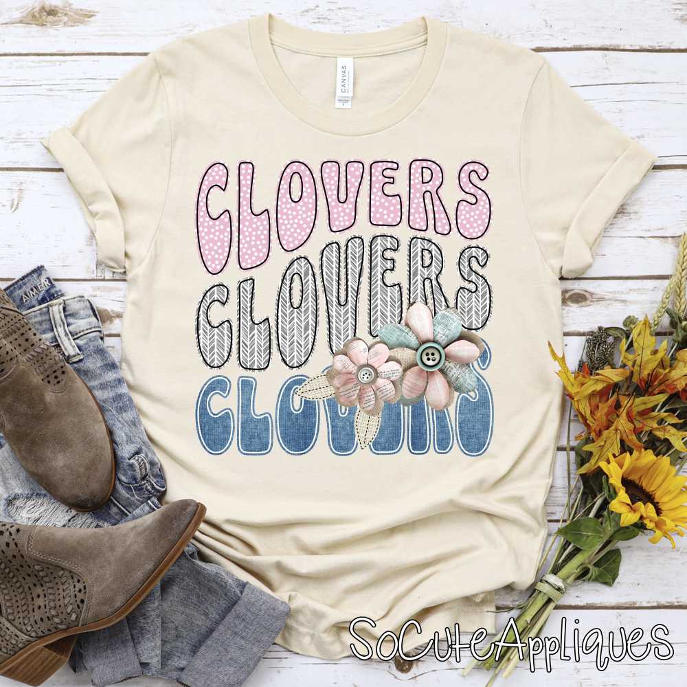 CLOVERS triple wave denim flowers *DTF* Transfer Jenny Sutherlin