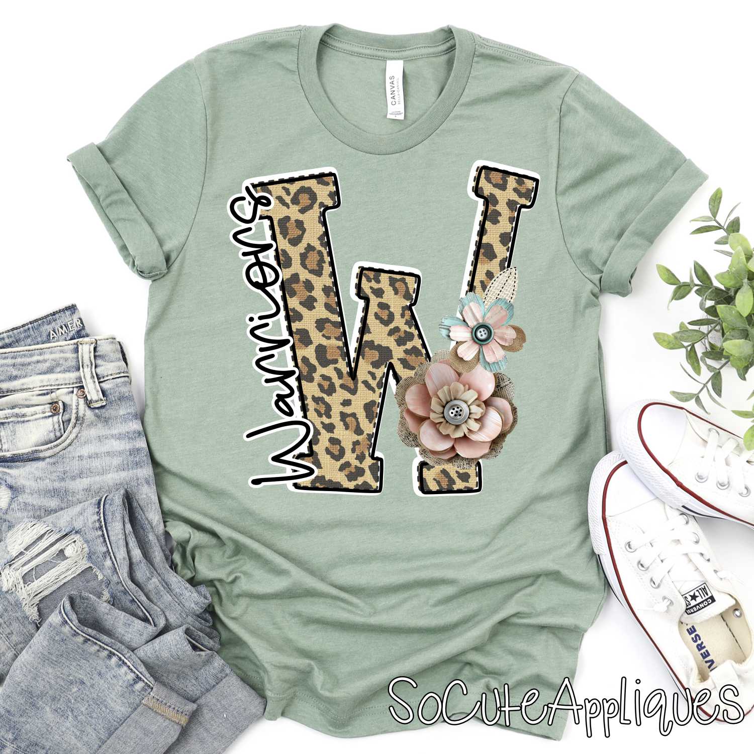 Leopard print initial with shabby flowers mascots *DTF* Transfer - Image 3