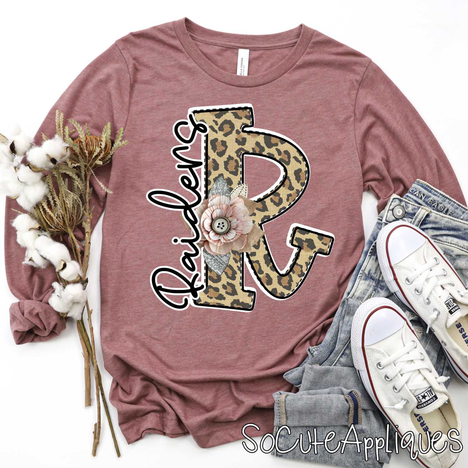Leopard print initial with shabby flowers mascots *DTF* Transfer - Image 4