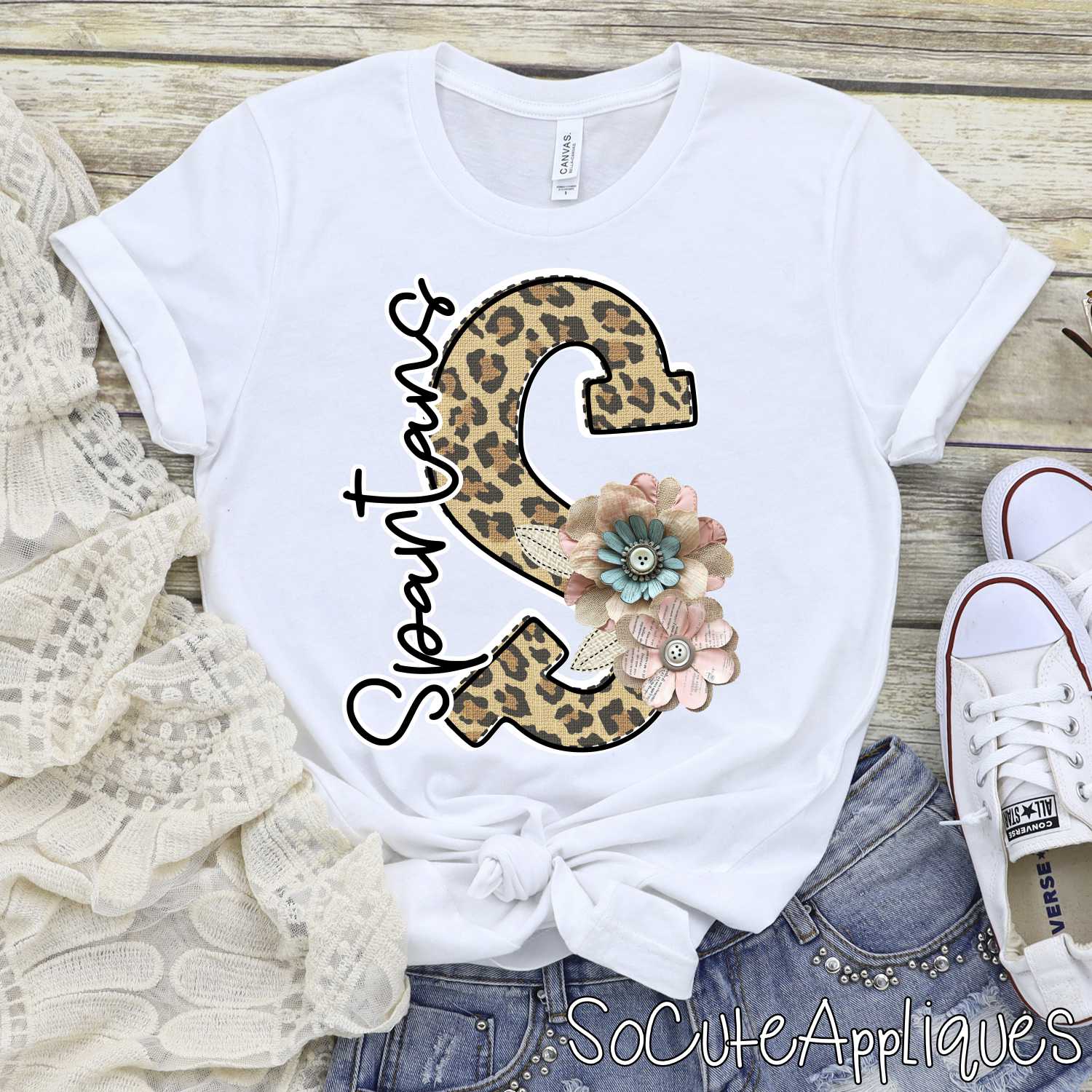 Leopard print initial with shabby flowers mascots *DTF* Transfer - Image 5