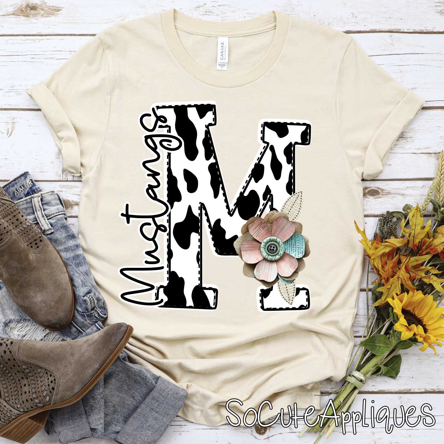 Cow Print initial with shabby flowers mascots *DTF* Transfer - Image 7