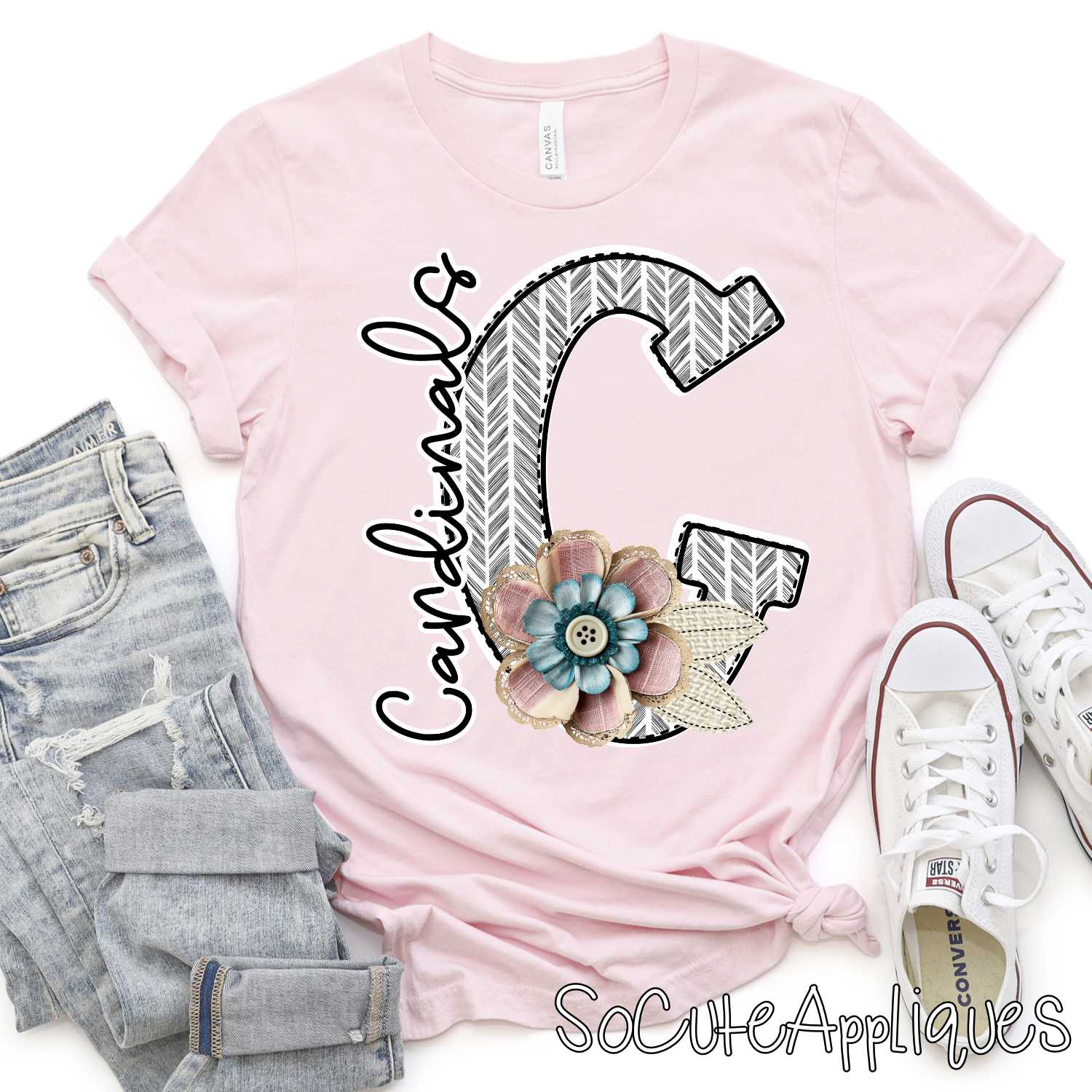 Herringbone initial with shabby flowers mascots *DTF* Transfer - Image 4