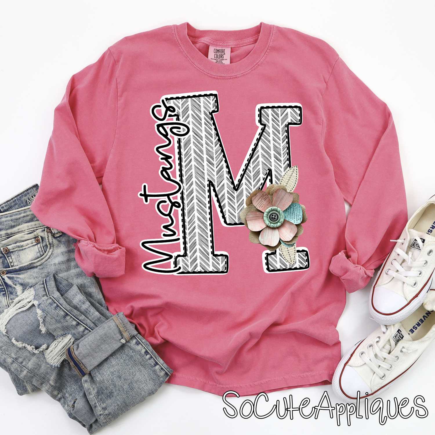 Herringbone initial with shabby flowers mascots *DTF* Transfer - Image 3