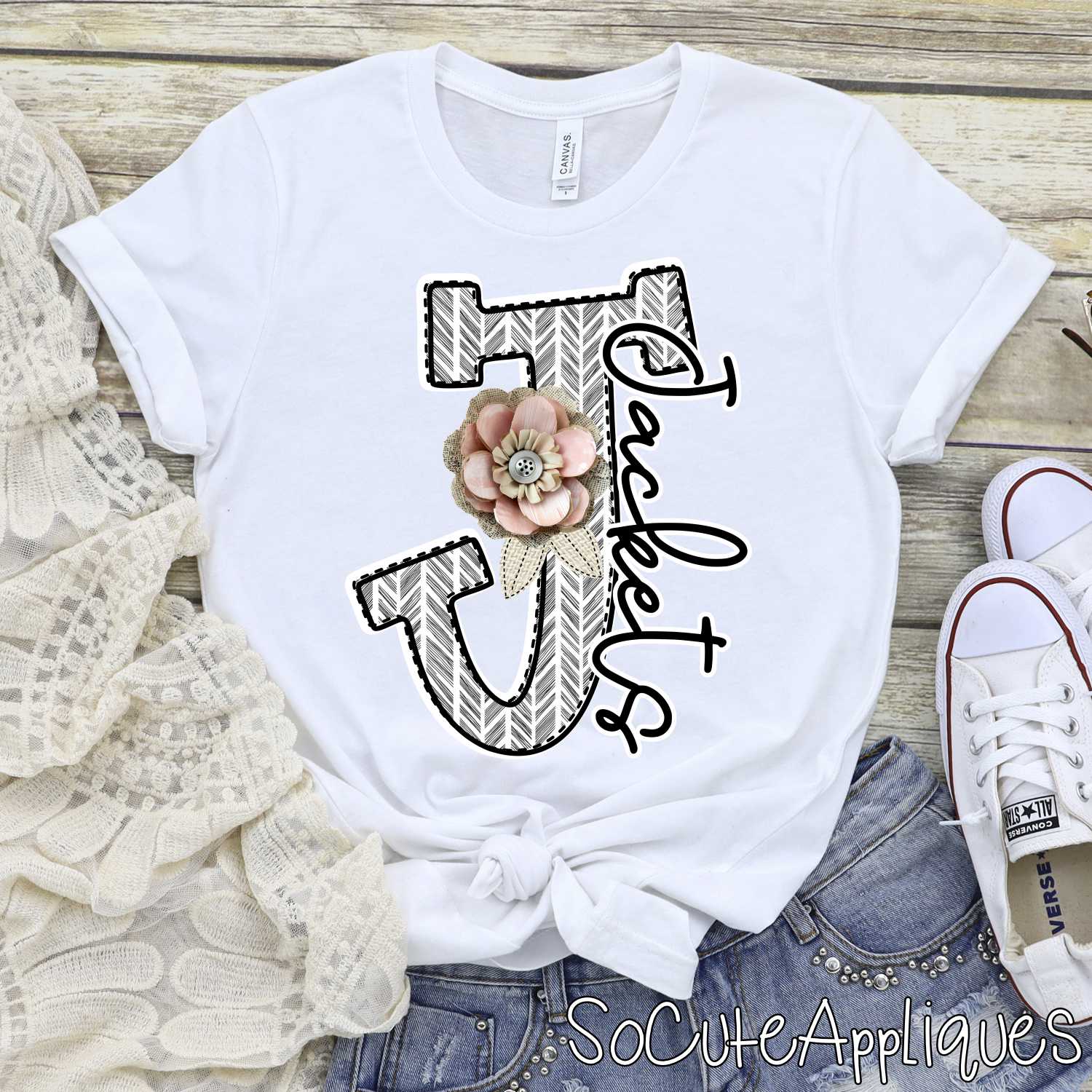 Herringbone initial with shabby flowers mascots *DTF* Transfer - Image 6