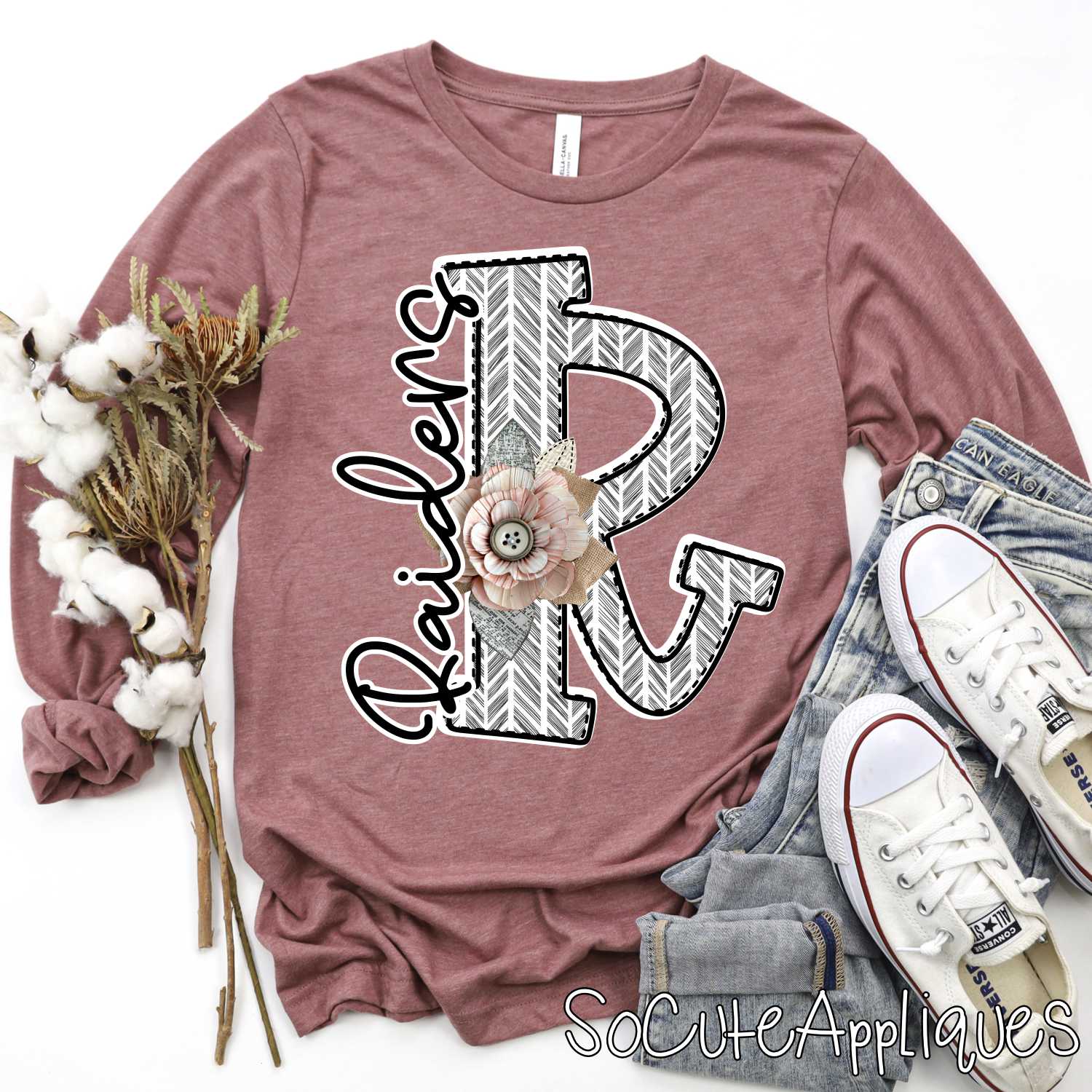 Herringbone initial with shabby flowers mascots *DTF* Transfer - Image 5