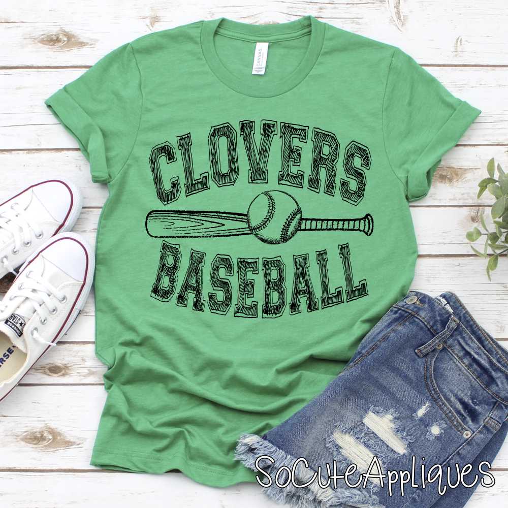 CLOVERS baseball single bat ball BLACK or WHITE *DTF* Transfer Jenny Sutherlin