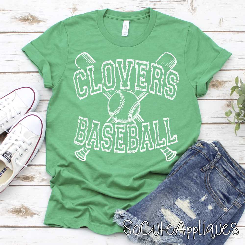 CLOVERS baseball CROSSED bat ball BLACK or WHITE *DTF* Transfer Jenny Sutherlin