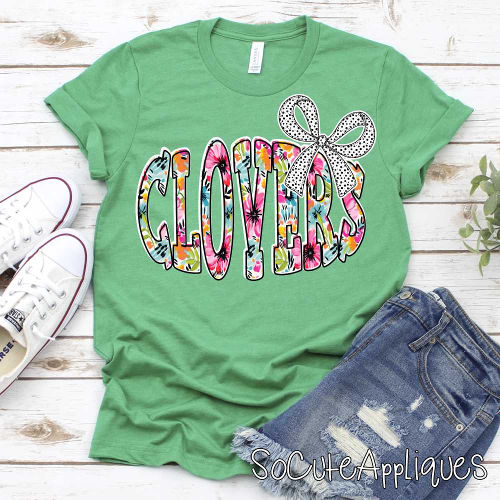 CLOVERS flower print with dot bow *DTF* Transfer Jenny Sutherlin