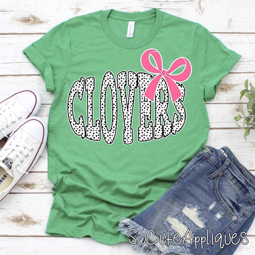 CLOVERS black dot pink bow *DTF* Transfer Jenny Sutherlin