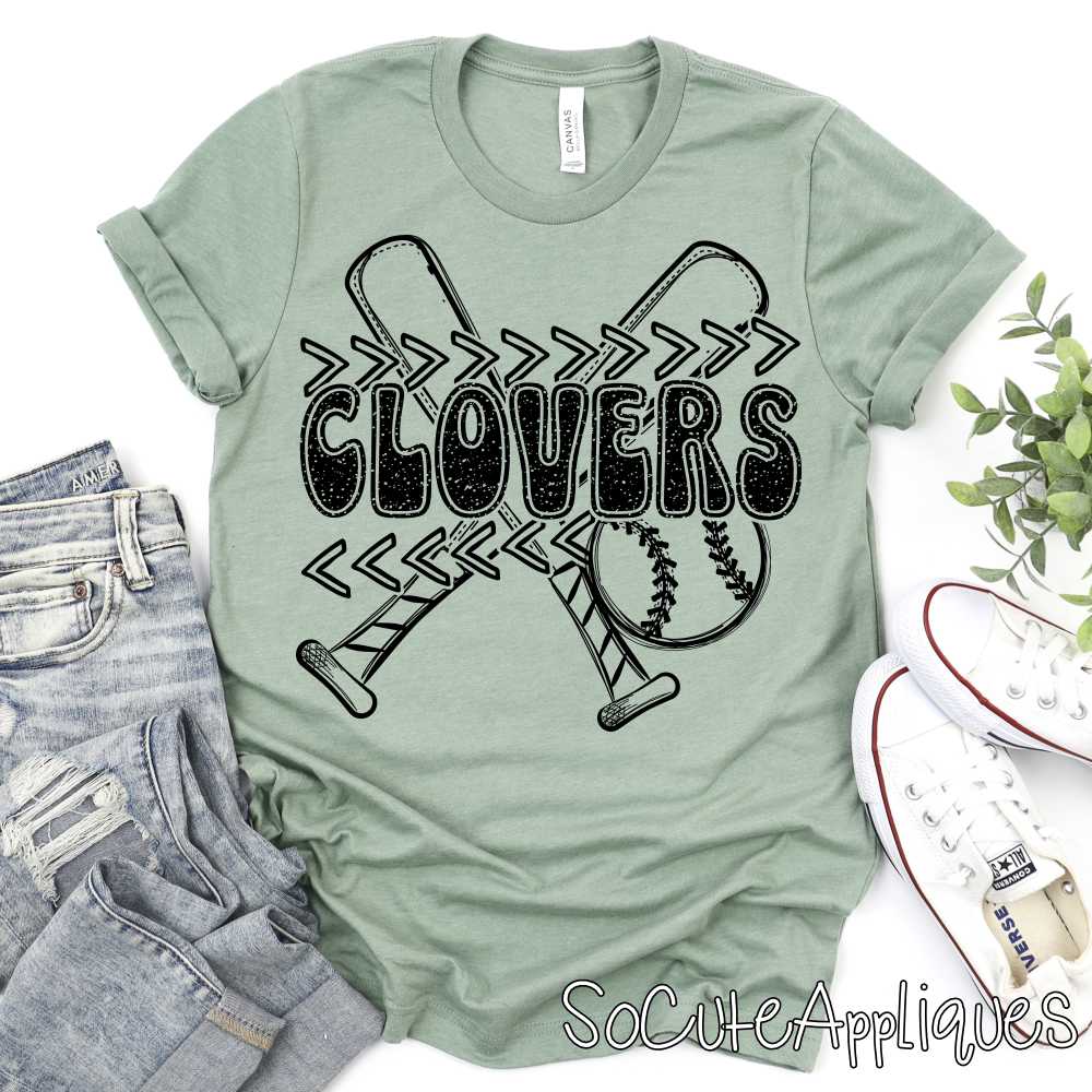 CLOVERS crossed bat stitches BLACK or WHITE *DTF* Transfer Jenny Sutherlin