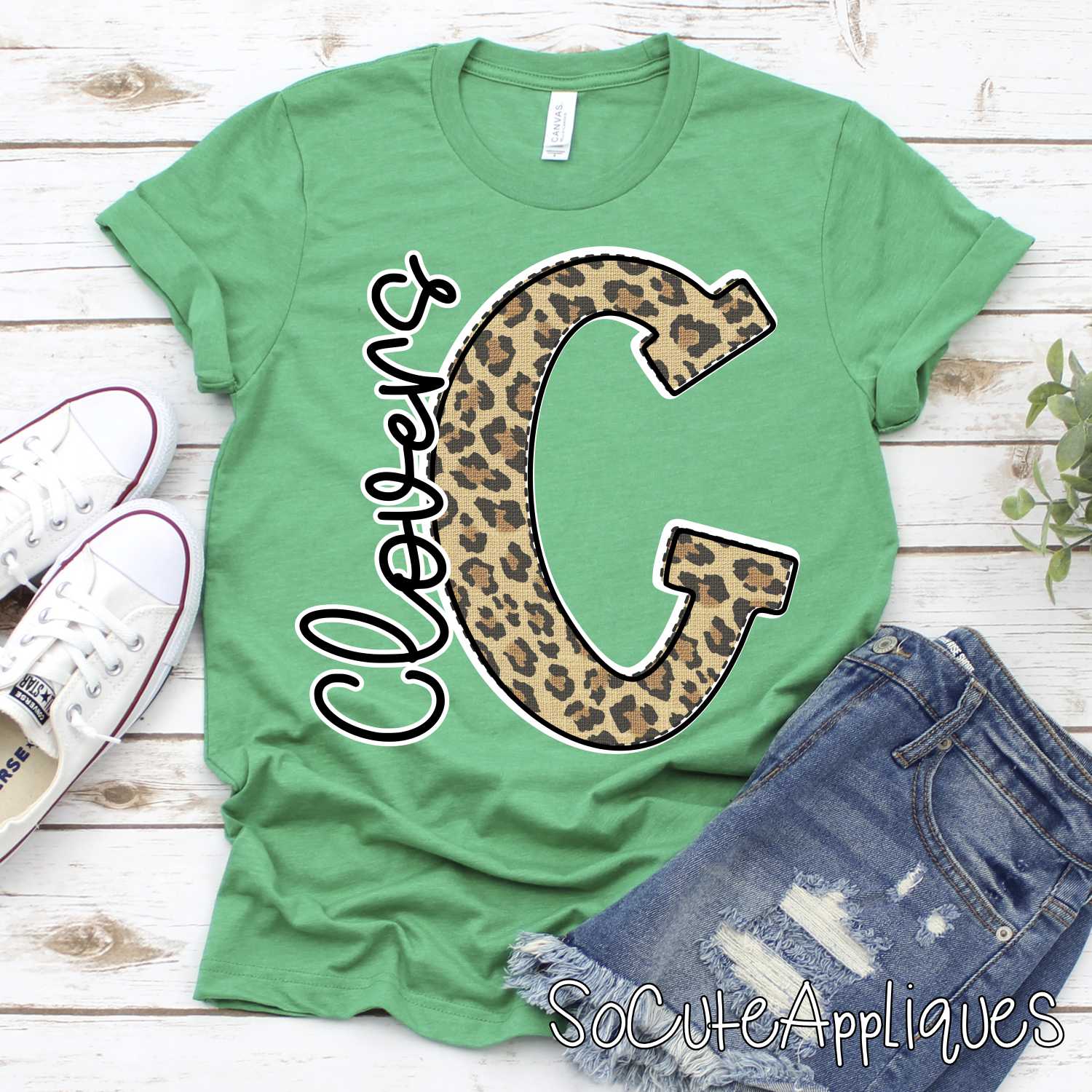 CLOVERS leopard print initial *DTF* Transfer Jenny Sutherlin