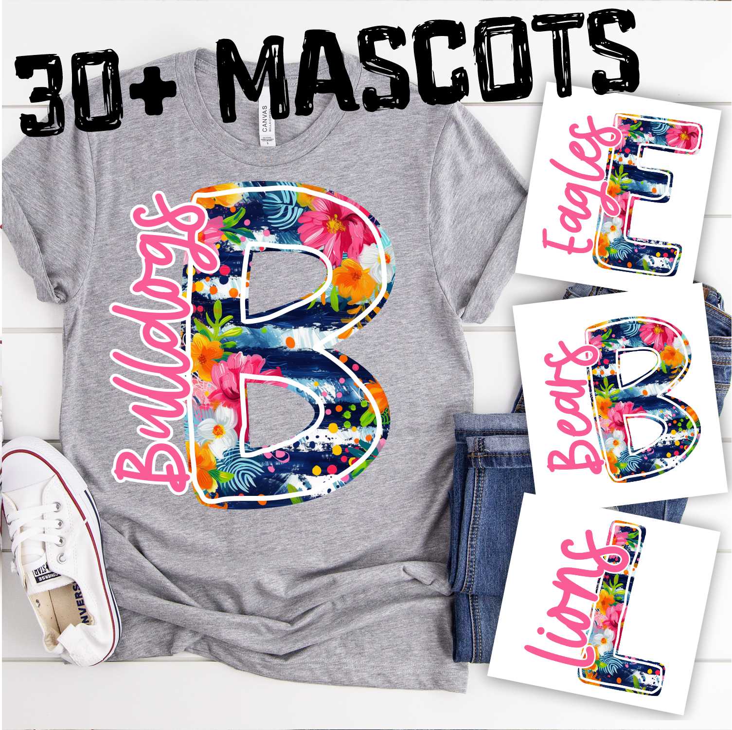 Navy flower initial hot pink MASCOT *DTF* Transfer
